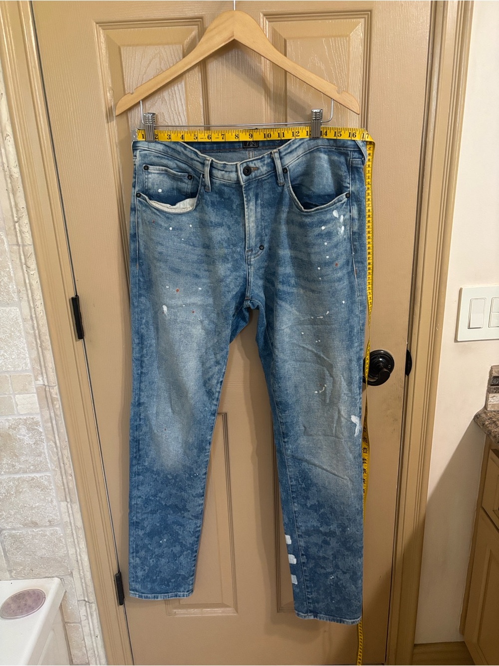 PRPS Men's Blue Slim Jeans with Paint-Splatter Accents